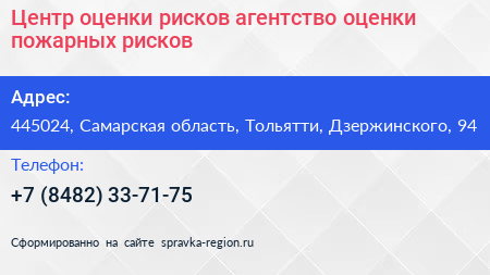 Центр оценки рисков агентство оценки пожарных рисков - визитка