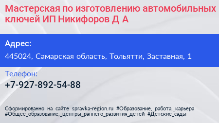 Мастерская по изготовлению автомобильных ключей ИП Никифоров Д А  - визитка