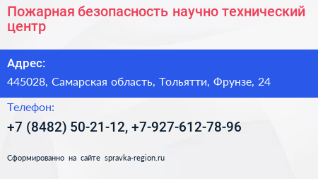 Пожарная безопасность научно технический центр - визитка