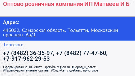 Оптово розничная компания ИП Матвеев И Б  - визитка