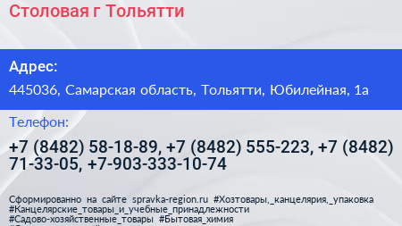 Столовая г Тольятти - визитка