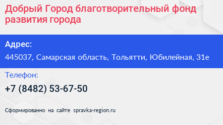 Добрый Город благотворительный фонд развития города - визитка