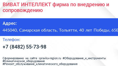 ВИВАТ ИНТЕЛЛЕКТ фирма по внедрению и сопровождению - визитка