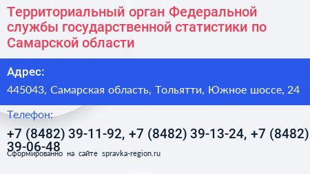 Территориальный орган Федеральной службы государственной статистики по Самарской области - визитка