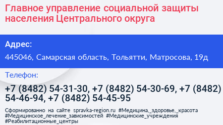 Главное управление социальной защиты населения Центрального округа - визитка
