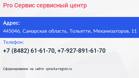 Pro Сервис сервисный центр - визитка