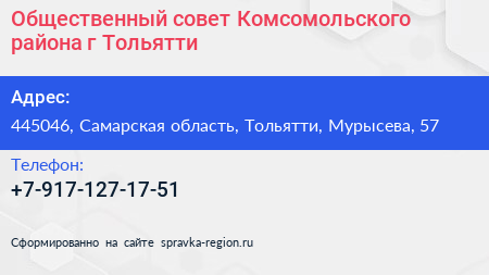 Общественный совет Комсомольского района г Тольятти - визитка