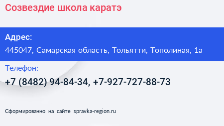 Созвездие школа каратэ - визитка