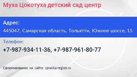 Муха Цокотуха детский сад центр - визитка