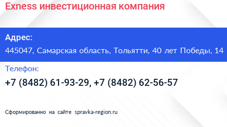 Exness инвестиционная компания - визитка