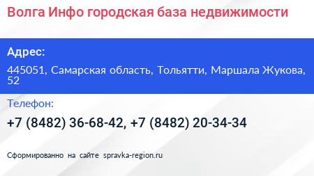 Волга Инфо городская база недвижимости - визитка