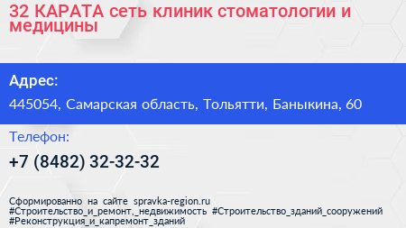 32 КАРАТА сеть клиник стоматологии и медицины - визитка