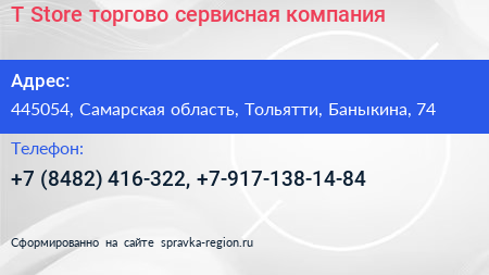 T Store торгово сервисная компания - визитка