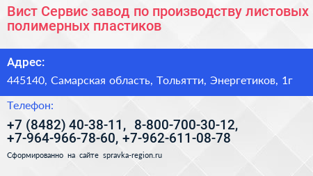 Вист Сервис завод по производству листовых полимерных пластиков - визитка