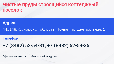 Чистые пруды строящийся коттеджный поселок - визитка