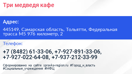 Три медведя кафе - визитка