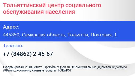 Тольяттинский центр социального обслуживания населения - визитка