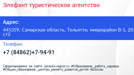 Элефант туристическое агентство - визитка