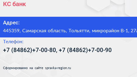 КС банк - визитка