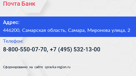 Почта Банк - визитка