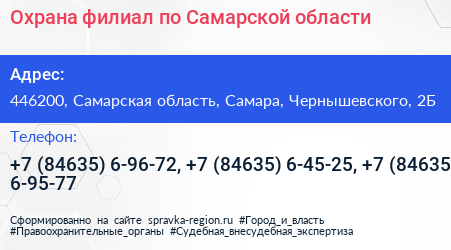 Охрана филиал по Самарской области - визитка