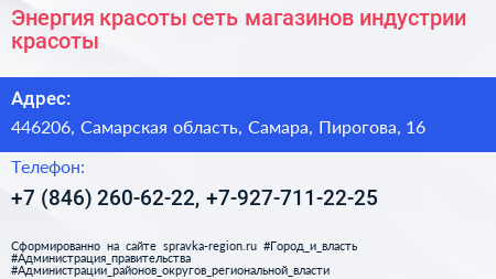Энергия красоты сеть магазинов индустрии красоты - визитка