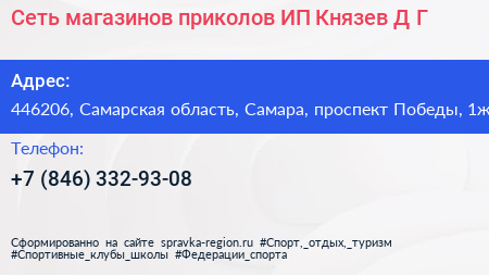 Сеть магазинов приколов ИП Князев Д Г  - визитка