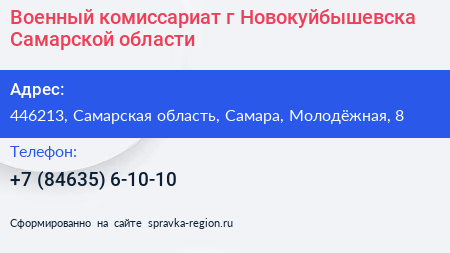Военный комиссариат г Новокуйбышевска Самарской области - визитка