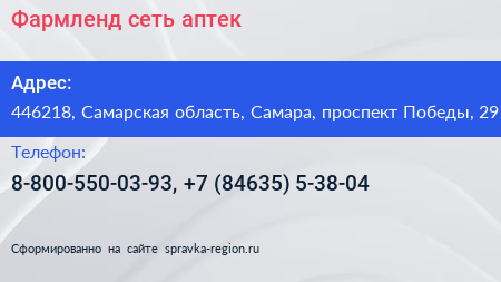 Фармленд сеть аптек - визитка