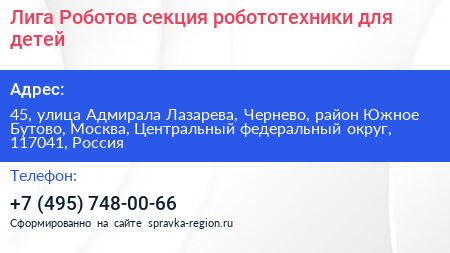 Лига Роботов секция робототехники для детей - визитка