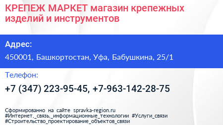 КРЕПЕЖ МАРКЕТ магазин крепежных изделий и инструментов - визитка