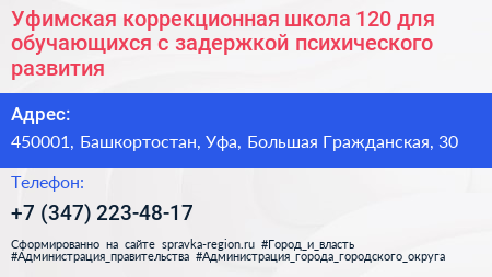 Уфимская коррекционная школа 120 для обучающихся с задержкой психического развития - визитка