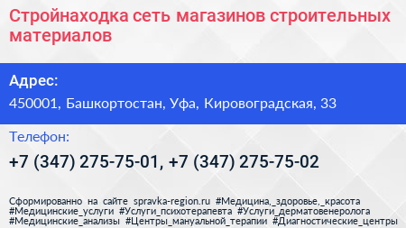 Стройнаходка сеть магазинов строительных материалов - визитка