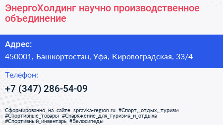 ЭнергоХолдинг научно производственное объединение - визитка