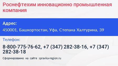 Роснефтехим инновационно промышленная компания - визитка