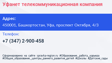 Уфанет телекоммуникационная компания - визитка