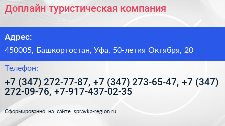 Доплайн туристическая компания - визитка