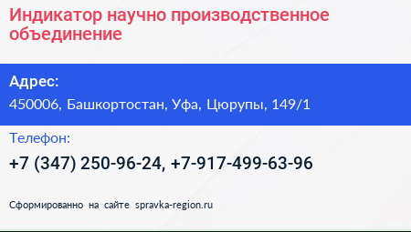 Индикатор научно производственное объединение - визитка
