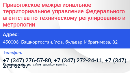 Приволжское межрегиональное территориальное управление Федерального агентства по техническому регулированию и метрологии - визитка