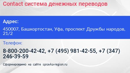 Contact система денежных переводов - визитка