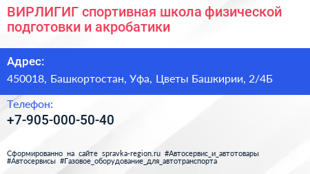 ВИРЛИГИГ спортивная школа физической подготовки и акробатики - визитка