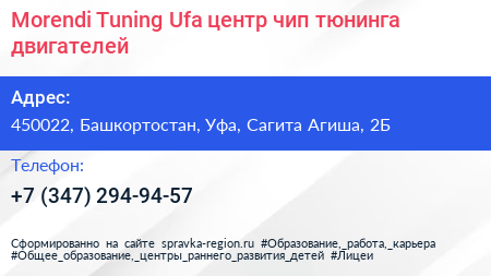Morendi Tuning Ufa центр чип тюнинга двигателей - визитка