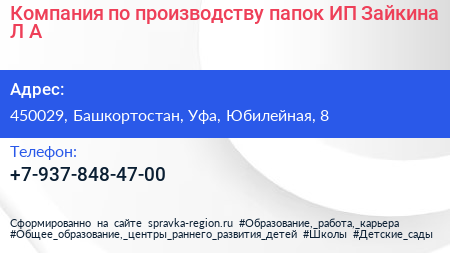 Компания по производству папок ИП Зайкина Л А  - визитка