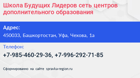Школа Будущих Лидеров сеть центров дополнительного образования - визитка