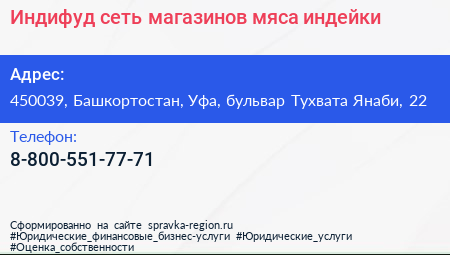 Индифуд сеть магазинов мяса индейки - визитка