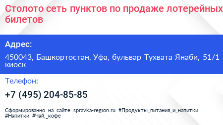 Столото сеть пунктов по продаже лотерейных билетов - визитка