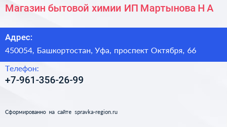 Магазин бытовой химии ИП Мартынова Н А  - визитка