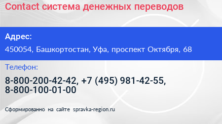 Contact система денежных переводов - визитка