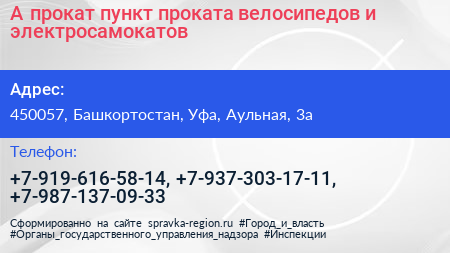 А прокат пункт проката велосипедов и электросамокатов - визитка