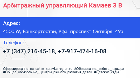 Арбитражный управляющий Камаев З В  - визитка